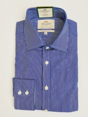 Blue & White Bi Stripe Slim Shirt - Non-Iron