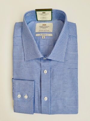 Blue & White Dogtooth Slim Fit Shirt - Non Iron