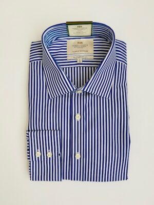 Blue & White Bengal Stripe Slim Fit Shirt - Non-Iron