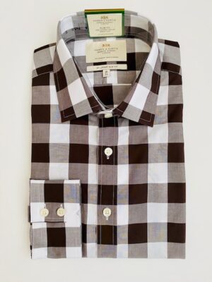 Navy & White Bold Check Slim Shirt - Non-Iron