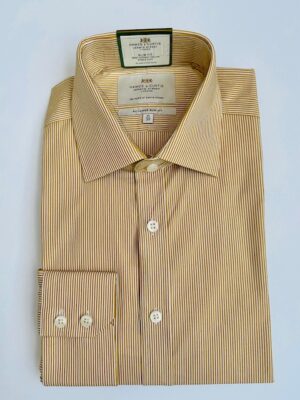 Brown & White Fine Stripe Slim Shirt - Non-Iron