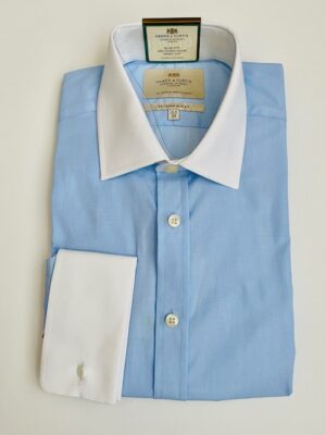 Blue End on End Slim Shirt - White Collar and Cuff