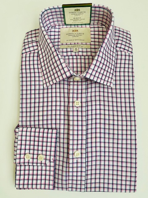 Navy & Pink Slim Shirt - Non-Iron