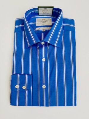 Blue & White Bold Stripe Slim Shirt - Non-Iron