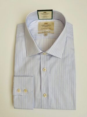 Blue & White Ticking Stripe Slim Shirt - Non-Iron