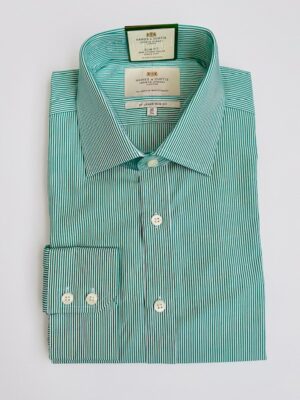 Green & White Fine Stripe Slim Shirt - Non-Iron