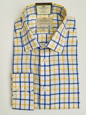 Yellow & Blue Multi Check Slim Shirt - Non-Iron
