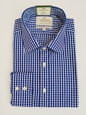 Navy & White Gingham Check Slim Shirt - Non-Iron