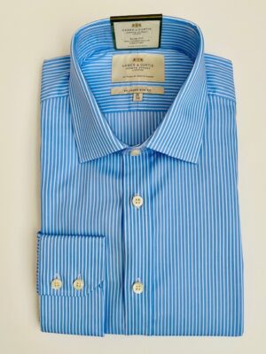 Light Blue & White Stripe Slim Shirt - Non-Iron
