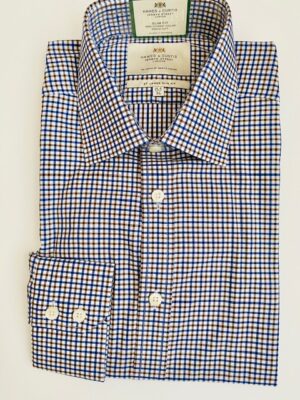 Blue & Brown Multi Check Slim Shirt - Non-Iron
