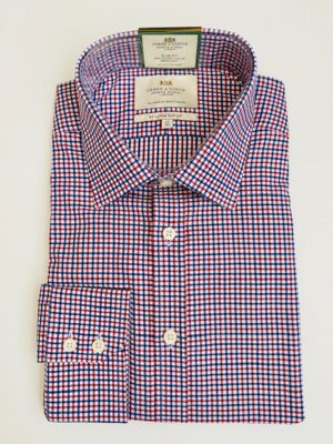 Red & Navy Multi Check Slim Shirt - Non-Iron