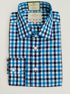 Blue & Navy Check Classic Slim Shirt - Non-Iron