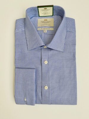 Navy & White Stripe Slim Shirt, Double Cuff - Non-Iron