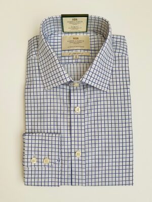 Navy & White Stripe Slim Shirt - Non-Iron