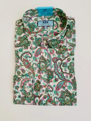 Cream & Green (Elvis Paisley) Semi-Fitted Cotton Shirt