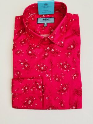 Red & White Scattered Paisley Fitted Cotton Stretch Shirt