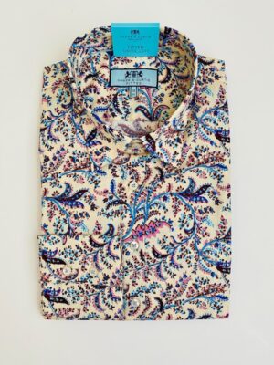 Cream & Blue (Vintage Paisley)  Cotton Stretch Fitted Shirt