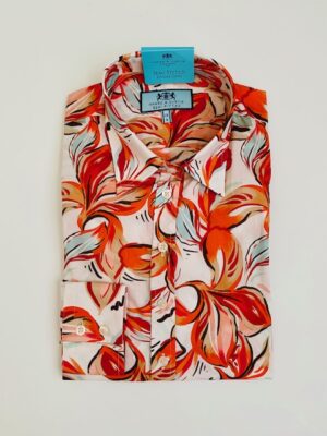 Orange & Red (Stylised Bloom) Cotton Stretch Semi Fitted Shirt