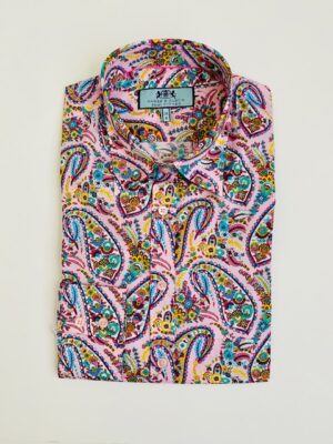 Pink & Yellow (Fun Paisley) Cotton Stretch Semi Fitted Shirt