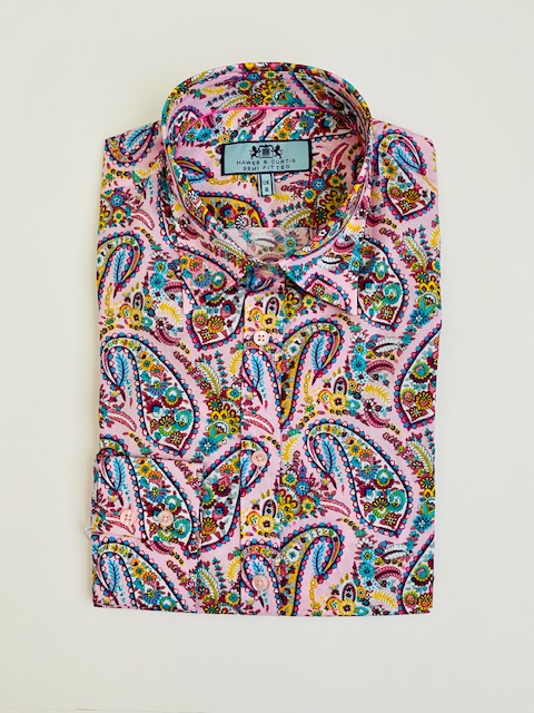 Pink & Yellow (Fun Paisley) Cotton Stretch Semi Fitted Shirt