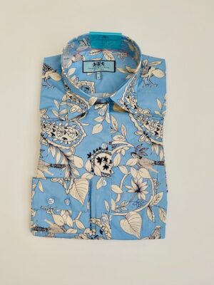 Black & Cream (Birds Paisley) Cotton Stretch Fitted Shirt