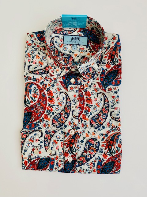 Cream & Red (Floral Paisley) Cotton Stretch Fitted Shirt