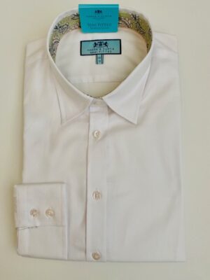 Plain White Contrast Semi-Fitted Cotton Shirt