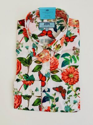 White & Red (Butterfly Stripe) Cotton Stretch Fitted Shirt