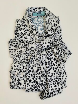 White & Black Satin Pussybow Blouse