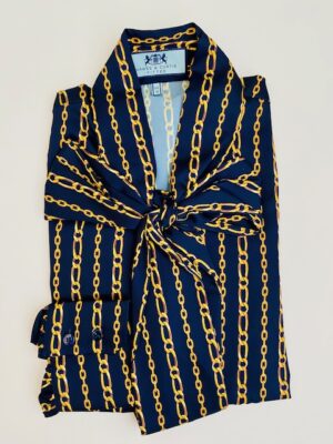 Red & Gold Chain Stripe Satin Pussybow Blouse