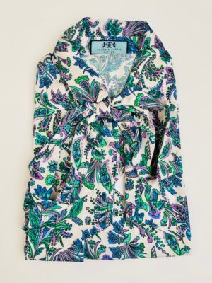 Cream & Green Paisley Satin Pussybow Blouse