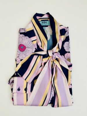 Navy & Purple  Satin Pussybow Blouse