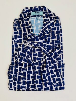 Navy & White Geometric Satin Pussybow Blouse